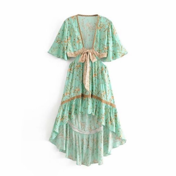 Boho Mint Cut out Butterfly Sleeve Midi Dress - Picture 8 of 9